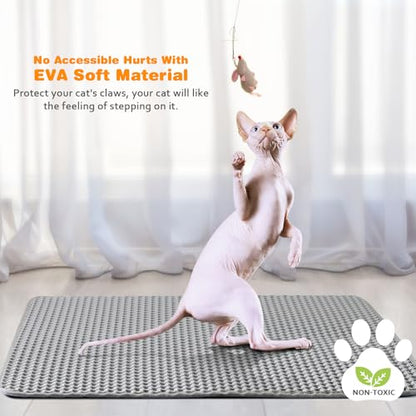 Waterproof Cat Litter Mat, Double Layer EVA, Odor-Free Large Grid, Urine Proof, Easy Cleanup (Gray, 18 x 24) - color: Gray