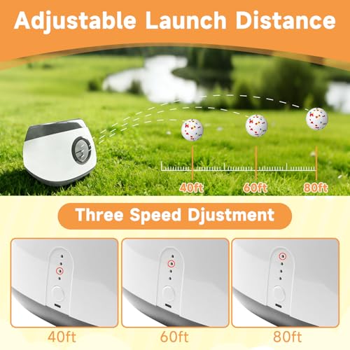 Automatic Dog Ball Launcher with 6pcs 2.5Inch ETPU Balls, White, Adjustable Distance 20-45ft, USB Rechargeable, Interactive Pet Toy-Blue (Grey-XL) - color: Grey-XL