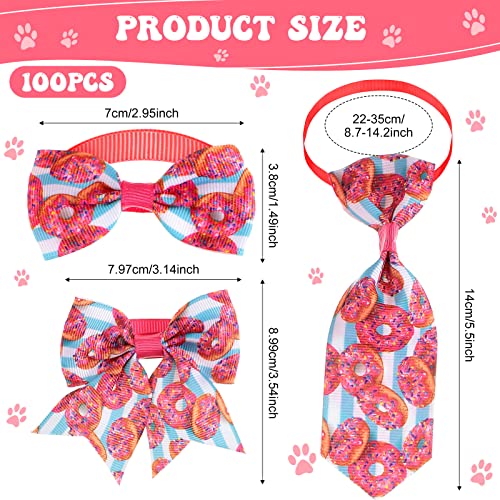 Reginary 100 Pieces Dog Bow Tie Collar Set Include 40 Dog Neckties, and 30 Puppy Bowties, 30 Collar Flowers, Adjustable Pet Ties Grooming for Small Medium Cats Pets Supply(Donut) - style: Donut