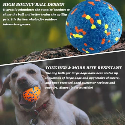 3Pack Dog Ball Toys Indestructible Float On Water Fetch Bouncy Durable Solid Rubber Ball for Puppy Small and Medium Dogs Playing Toys (3Pcs-2.55'') - color: A.Blue+Orange+Yellow
