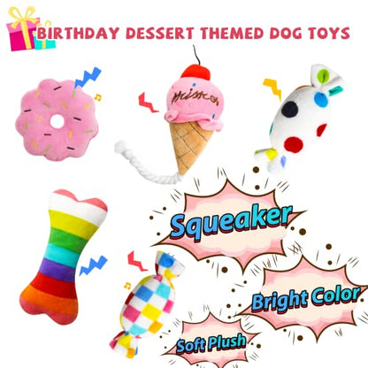 lilfrd Dog Birthday Toys Girl, Squeaky Plush Birthday Cake Hat Bandana, Birthday Gifts for Small & Medium Dog, 9 Pack Pink - style: Pink Birthday Pack