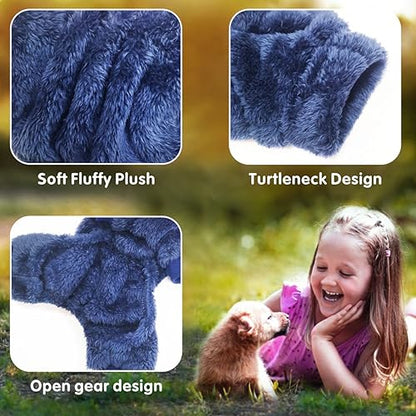 Idepet Velvet Dog Pajamas, Turtleneck Dog Sweater Fuzzy Plush Onesie Soft Cat Apparel Pet Clothes Winter Outfit Doggy Pjs Puppy Jumpsuit for Small Dogs Cats (Navy,S) - color: Navy, size: Small