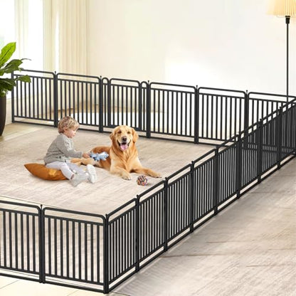 New Thickened Version Dog Playpen, 32 Inch Dog Fences for The Yard, Portable Outdoor Dog Playpen for Large/Medium/Small Dogs, Foldable Metal Dog Dlaypen, with Doors (16 Panels, 32 Inch)