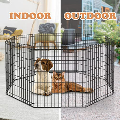 Pet Dog Playpen 24/30/36/42/48 Inch Metal Portable Dog Exercise Pen Indoor Outdoor Folding Yard Puppy Dog Fence for Small Medium Large Dogs 8 Panel
