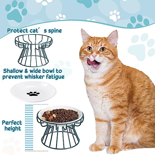 Roshtia 4 Sets Elevated Cat Bowls Ceramic Raised Cat Food Bowls with Metal Stand Dishwasher Safe Dishes Non Slip Elevated Food Plate(Green,Paw) - color: Green