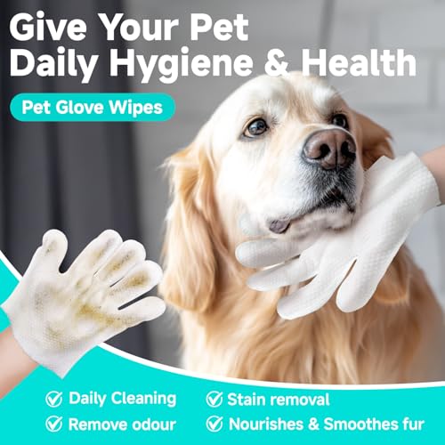Pet Glove Wipes for Dogs and Cats [Individually Wrapped][Hypoallergenic Cleaning & Deodorising] Glove Bathing Wipes Moisture-rich Thickened Gloves for Daily Care, Traveling, Rinse Free Grooming Wipes - size: 12 pcs