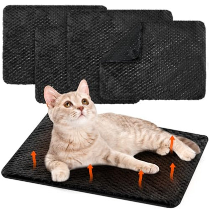 Drydiet 4 Pcs Self Heating Cat Pad Self Warming Cat Bed Dog Heating Pad Washable Thermal Pet Mat for Indoor Outdoor Pet 16 x 20 Inch Removable Non Slip(Black) - color: Black
