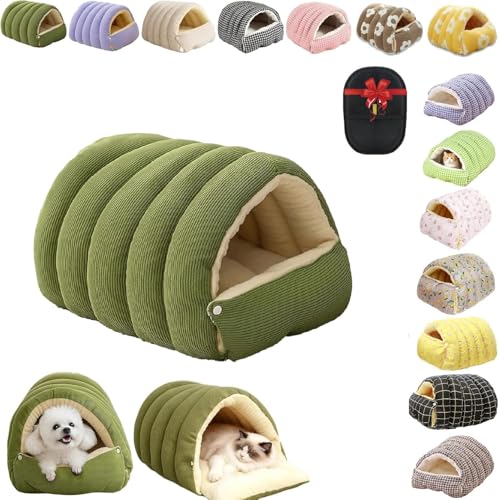 Removable and Washable Winter Closed-Off Cat Bed, Cutypet Winter Cave, Warm Foldable Secure Pet Nest for Indoor Cats & Small Dogs, Comfor Plush Snuggle Hut for Kitty, Puppy, Pets (Corduroy-Green,M) - color: Corduroy-Green, size: M