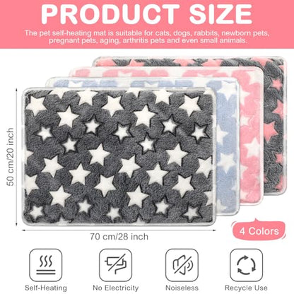 4 Pack Self Heating Cat Bed Cat Self Warming Pad with Removable Cover Extra Warm Thermal Pet Pad Washable Pet Crate Mat Anti Slip Kennel for Indoor Outdoor Pets(Star,20 x 28 Inches) - size: 20 x 28 Inches