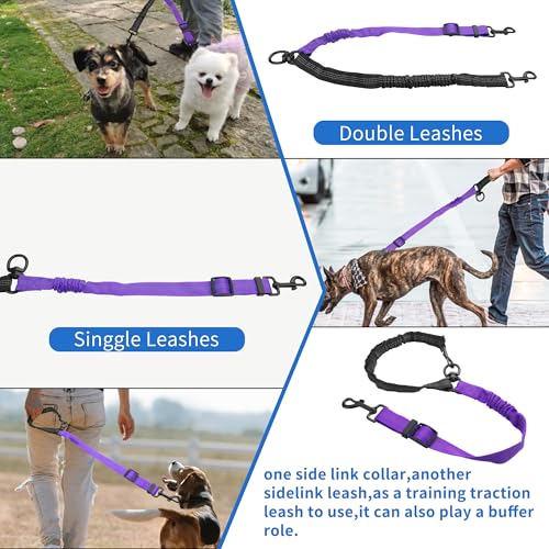 YAODHAOD Double Dog Leash,Two Dog Leash Splitter, No Tangle 360° Swivel Rotation Reflective Lead, Adjustable Length Bungee Heavy Duty Walking Training Dual Extension (Black + Purple) - color: Black + Purple