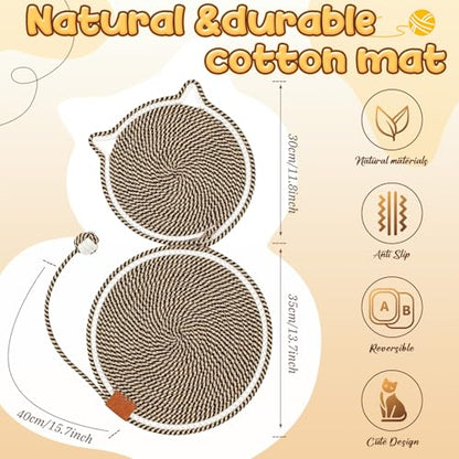Shinylin 25.6 Inch Large Scratching Mat for Indoor Cats Natural Cotton Rope Flat Scratcher with Ear Hooks and Ball Toy Cat Scratch Rug Pad for Wall, Couch, Carpets, Sofas (Dark Brown) - color: dark brown