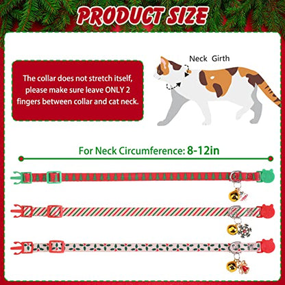 Christmas Breakaway Cat Collars with Bell & Cute Pendants - 3 Pack Adjustable Safety Kitten Collars - Xmas Collar for Kitten Cat Christmas Party - color: Style A - Christmas