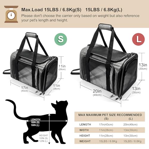 Pet Carrier for Small Dogs Cats, Up to 15Lbs, Airline Approved Collapsible Travel Puppy Carrier, 17x11x11 Inches, Grey - color: Grey, size: 17.0"L x 11.0"W x 11.0"H