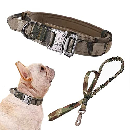 Tactical Dog Collar and Leash Set Adjustable Military Nylon Dog Collar with Control Handle and Heavy Duty Metal Buckle for Large Dogs（Camo S - color: Camo SET(collar+leash), size: Small (Pack of 1)