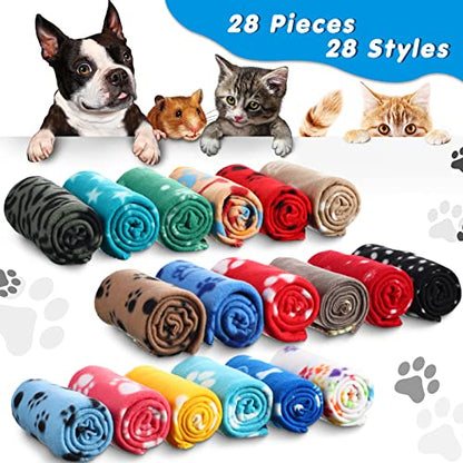 Chumia 28 Pieces Puppy Blanket Bulk Small Fleece Pet Blanket for Puppy Dogs Kitten Cats Pets Soft Warm Paw Print Sleep Mat Bed Covers, 28 Styles(27.5 x 39.3 Inch) - size: 27.5 x 39.3 Inch