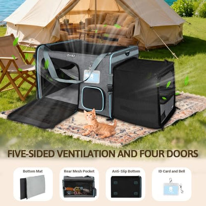 Petskd Side Expandable Extra Large Cat Car Carrier with Collapsible Litter Box for Long Distance Travel,24"x17"x17" Portable Soft Sided Pet Carrier with Roller Shades for 2 Cats Up to 55LBS(Grey) - color: grey