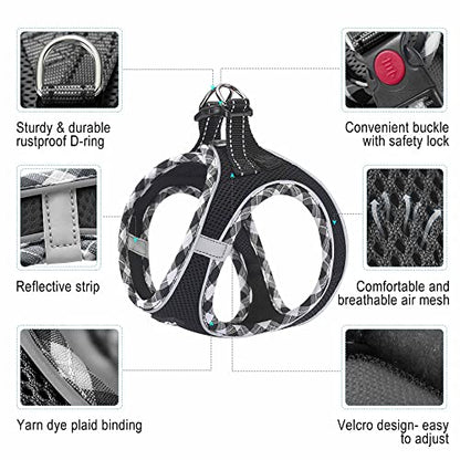 haapaw Dog Harness with Leash Set, No Pull Adjustable Reflective Step-in Puppy Harness with Thickened Padded Vest for Extra-Small/Small Medium Dogs - color: Black, size: M