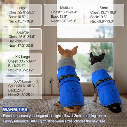 Dog Coat with Pocket, Waterproof Dog Jacket with Adjustable Buckle, Reflective Puppy Winter Coat Warm Turtleneck Fleece SnowJacket for Small Medium Large Dogs - Blue S - color: Blue, size: Small(Chest:13.7"-18.8", Back:10.6")