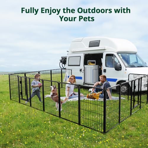 PawGiant Dog Fence Playpen 24”/32”/40” Indoor Outdoor for Small/Medium/Large Dogs, Metal Pet Puppy Cat Exercise Fencing Gate Crate Cage Outside RV, Camping, Yard, Garden (16 Panel, 27" W x 40" H) - style: 16 Panel