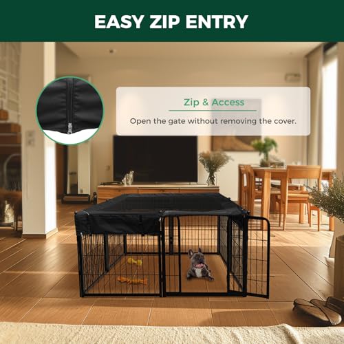 FXW Homeplus Indoor Dog Playpen with Square Mesh Top Cover for Escape Prevention, 24 Inch 8 Panels Heavy Duty Dog Pen for Puppies and Small Dogs, Black│Patented - size: 24"H (Black)