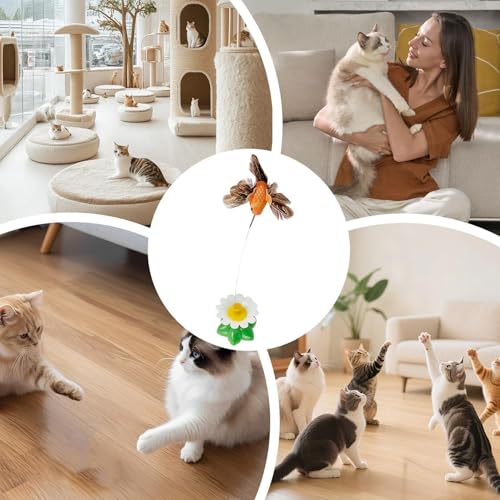 Cat Enrichment Toys | Cats Suction Cup Electric Flying Bird Wand with Feathers | Indoor Kitten Exercise Toy | for Living Room Home Balcony Apartment Boredom Relief