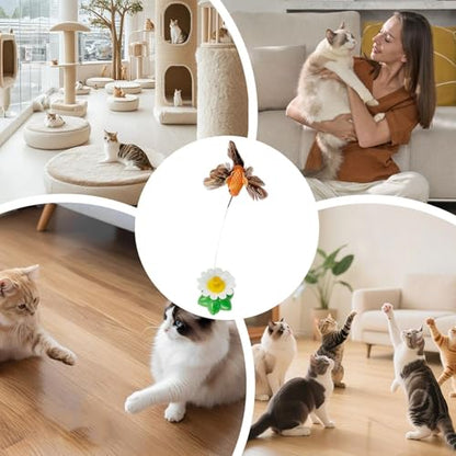 Cat Enrichment Toys | Cats Suction Cup Electric Flying Bird Wand with Feathers | Indoor Kitten Exercise Toy | for Living Room Home Balcony Apartment Boredom Relief