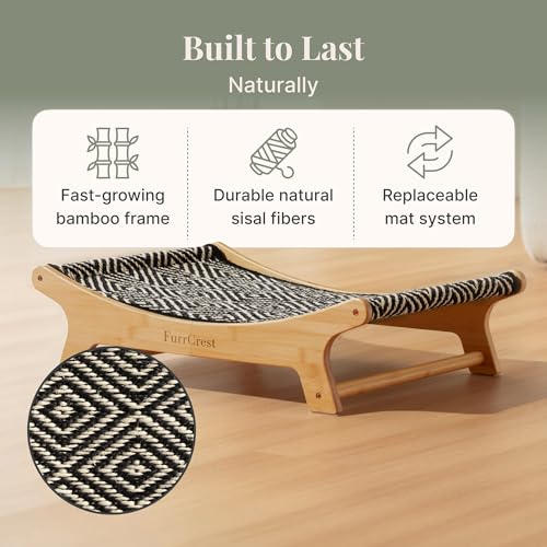 XL Sisal Cat Scratcher Bed with Elevated Hammock for Indoor Cats, Replaceable Natural Sisal Pad, Large Cat Lounge, Anti-Slip No-Wobble Bamboo Frame, Black & White Diamond. - color: Black & White Diamond