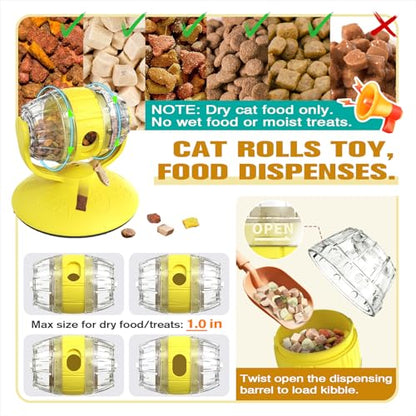 Rotating Interactive Cat Treat Dispenser Toy - Slow Feeder Puzzle for Indoor Cats-Yellow - color: Yellow