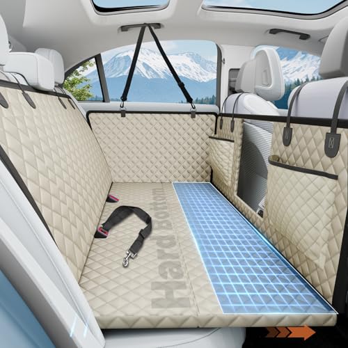 Dog Car Seat Cover for Back Seat with Hard Bottom,Waterproof Back Seat Extender for Dogs,Dog Hammock Dogs Bed for Cars, SUVs,Pet Seat Cover for Back Seat Holds 400lbs with Mesh Window & Pocket-Khaki - color: Khaki