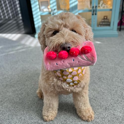 CHEWFFON Dog Birthday Cake Toy - Interactive Snuffle Roll Cake Puzzle for Enrichment, Squeaky & Crinkle Puppy Gift for Boredom & Mental Stimulation, Indoor Brain Game for Small Medium Dogs - style: Strawberry Roll Cake