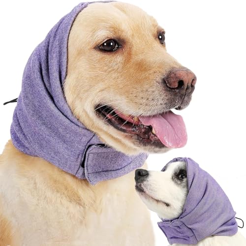 Dog Calming Hoodie Adjustable Dogs Ear Muffs for Noise Protection Anxiety Relief and Calming Firework,Grooming and Force Drying Head Cover for Dog - color: Purple, size: Small