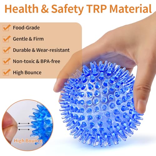 6 Pack Squeaky Spiky Dog Balls, Puppy Chew Toys for Teething, Food-Grade TPR Rubber Durable, Interactive Fetch Floating Dog Pool Ball Toy for Chewers for Small Medium (Medium) - size: Medium