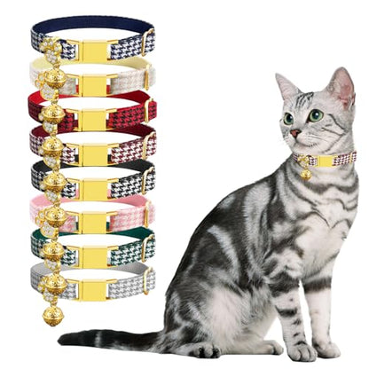 Personalized Breakaway Cat Collars - Magnetic Buckle, Bell - Safety Quick Release, Customized for Girls & Boys Cats- (Houndstooth-Burgundy) - color: Houndstooth-Burgundy