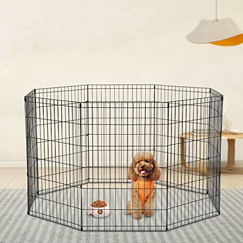 Pet Dog Playpen 8 Panel 24" Metal Portable Foldable Indoor Outdoor Cat Puppy Exercise Pen Animal Wire Yard Dog Fence Crate Kennel for Small Medium Large Dogs Black - size: 24"x8 Panels