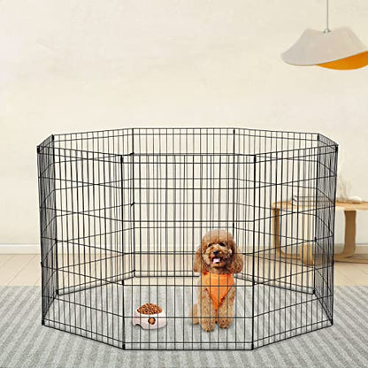Pet Dog Playpen 8 Panel 24" Metal Portable Foldable Indoor Outdoor Cat Puppy Exercise Pen Animal Wire Yard Dog Fence Crate Kennel for Small Medium Large Dogs Black - size: 24"x8 Panels