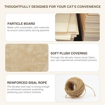 Cat Wall Shelves with Cat Tree, 26-in-1 Wall Mounted Pet Furniture with 40''L Tunnel, Scratching Posts, House, Step and Floating Bridge, Cat Climbing Wall Systems with 63'' Cats Tower, Beige - color: Beige, size: 26-in-1