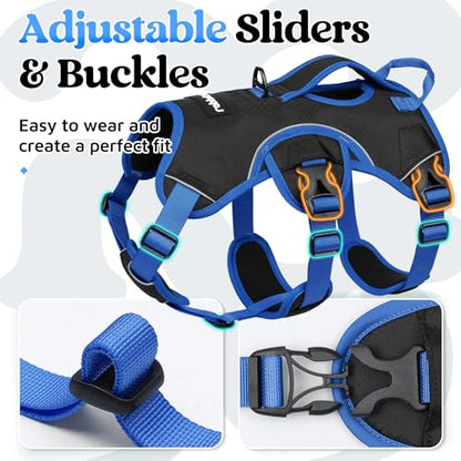 rabbitgoo Escape Proof Dog Harness Large Dogs, Soft Padded Full Body Pet Harness, Reflective Adjustable No Pull Vest with Lift Handle and Leash Clip for Walking Hiking Training, Blue & Black, M - color: Blue & Black, size: Medium (Pack of 1)