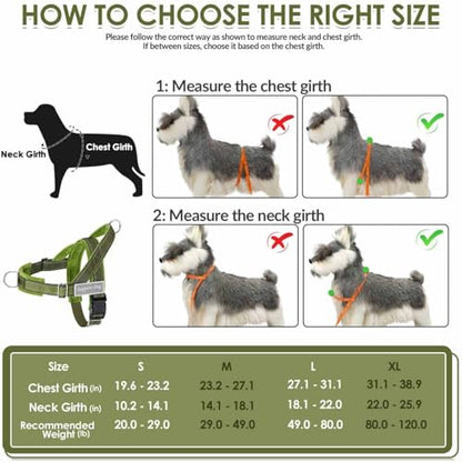 Lukovee No Pull Dog Harness and Leash Set - Heavy Duty Dog Vest with Soft Velvet Padding for Medium Large Dogs, Adjustable Reflective Tactical Harness with 2 Control Handles & Front Clip (M, Green) - color: Green, size: Medium