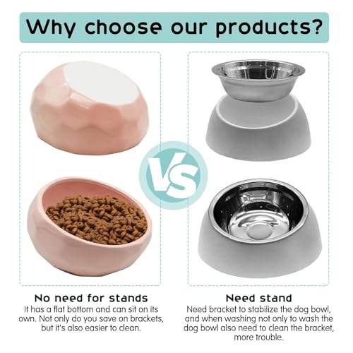 kathson 7'' Ceramic Slanted Dog Bowl Cat Food Water Bowls Dish Tilted 15° Pet Comfort Feeding Bowls Heavy Weighted Feeder for Wet or Dry Food (Pink) - color: Pink