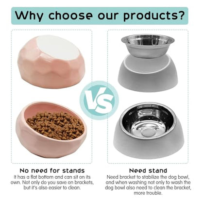kathson 7'' Ceramic Slanted Dog Bowl Cat Food Water Bowls Dish Tilted 15° Pet Comfort Feeding Bowls Heavy Weighted Feeder for Wet or Dry Food (Pink) - color: Pink