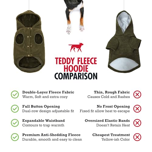 Tuff Pupper Fleece Dog Hoodie Sweater | Teddy Sherpa Outer & Soft Polar Fleece Lining | Adjustable Fit Winter Coat with Hood, Leash Hole, Ribbed Cuffs | For Small Medium Large XL XXL Dogs (Olive, XXL) - color: Olive, size: 80-115 lbs (XX-Large)
