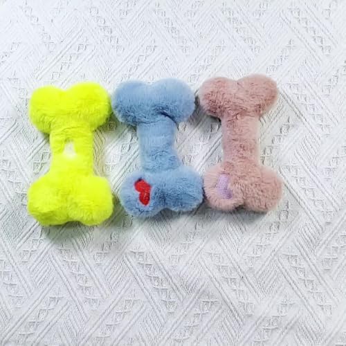 1 Pack Plush Dog Bone Toy Squeaky Interactive Chew with Embroidered Love Design Soft Puppy Teething Toy (Random Color) - color: C