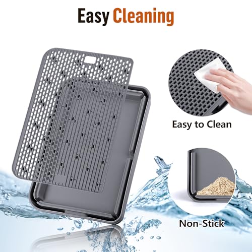 Large Cat Litter Box Step Mat, 16.5"x11.2" Cat Ramp Stairs, Cat Litter Catcher for Self-Cleaning Litter Box, Cats Pedal Step Stool Ideal for Kitten & Older Cats (Dark Grey) - color: Dark Grey Large