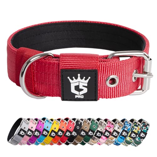 TSPRO Tactical Dog Collar 1.25 Inch Wide Thick Dog Collars with Heavy Duty Metal Buckle, Durable, Strong, Adjustable for Small Dogs (Red S) - color: Basic Red, size: S-for neck size (adjustable 12.6"-15.8")