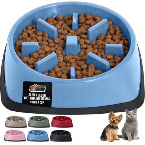 GORILLA GRIP® Patented BPA Free Slow Feeder Dog Bowls, Interactive Puzzle Toy for Dogs and Cats Food Training Enrichment, Keeps Pets Busy and Prevents Puppy Overeating, Small Breeds, 1 Cup, Light Blue - color: Light Blue, size: 1 Cup