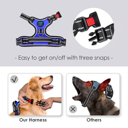 PHOEPET No Pull Dog Harness Medium Reflective Front Clip Vest with Handle,Adjustable 2 Metal Rings 3 Buckles,[Easy to Put on & Take Off](S, Royal Blue) - color: Royal Blue, size: Small