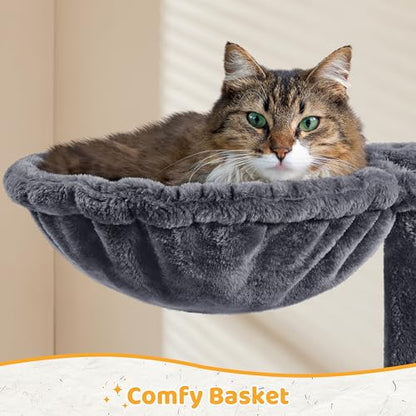 Yaheetech Cat Tree | 54-Inch Multi-Level Cat Tower | with 3 Scratching Posts, Plush Condo, Top Perch, Hammock & Climbing Ladder | Play House | for Indoor Cats | Dark Gray - color: Dark Gray