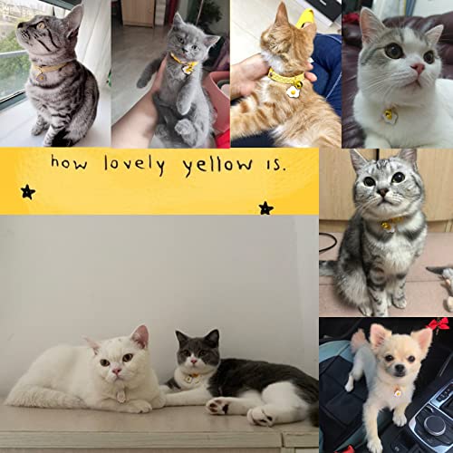 2 Pack Star Cotton Breakaway Cat Collars with Bell Egg Cat Paw Pendant Kitty Kitten Collars Yellow Purple Collar for Female Girl Cats Male Boy Cats - color: Yellow & Purple