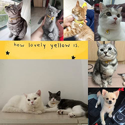 2 Pack Star Cotton Breakaway Cat Collars with Bell Egg Cat Paw Pendant Kitty Kitten Collars Yellow Purple Collar for Female Girl Cats Male Boy Cats - color: Yellow & Purple