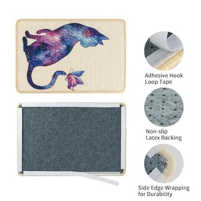 Sisal Cat Scratcher Mat Cat Wall Scratcher for Indoor Scratch Pad Wall Mounted Scratching Post to Protect Couch Carpet Furniture 23.6"x15.7" (Purple Butterfly Cat) - color: Purple Butterfly Cat
